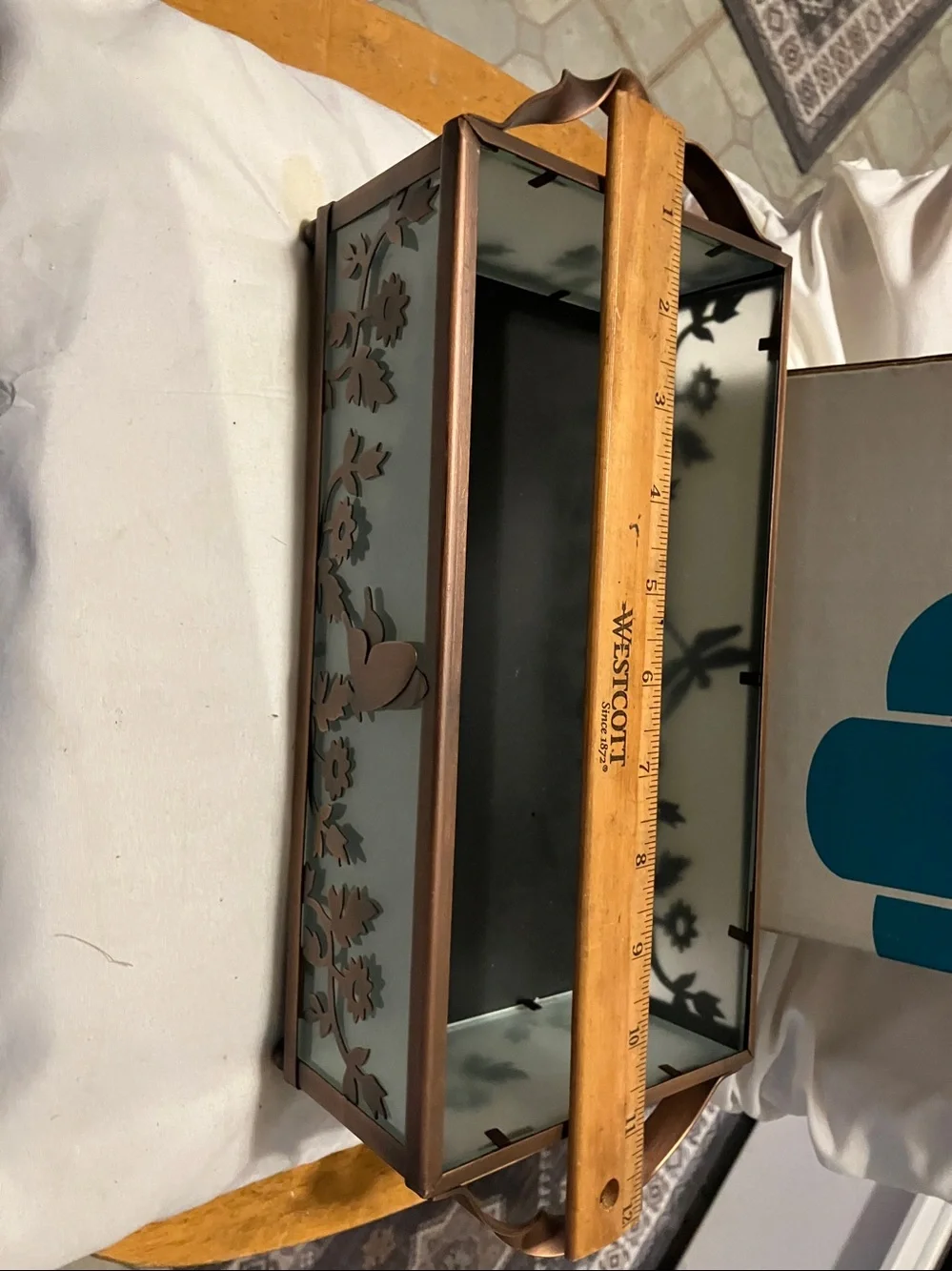 New Partylite.  Copper n frosted glass large. 12”-6”-3” pillar candle holder